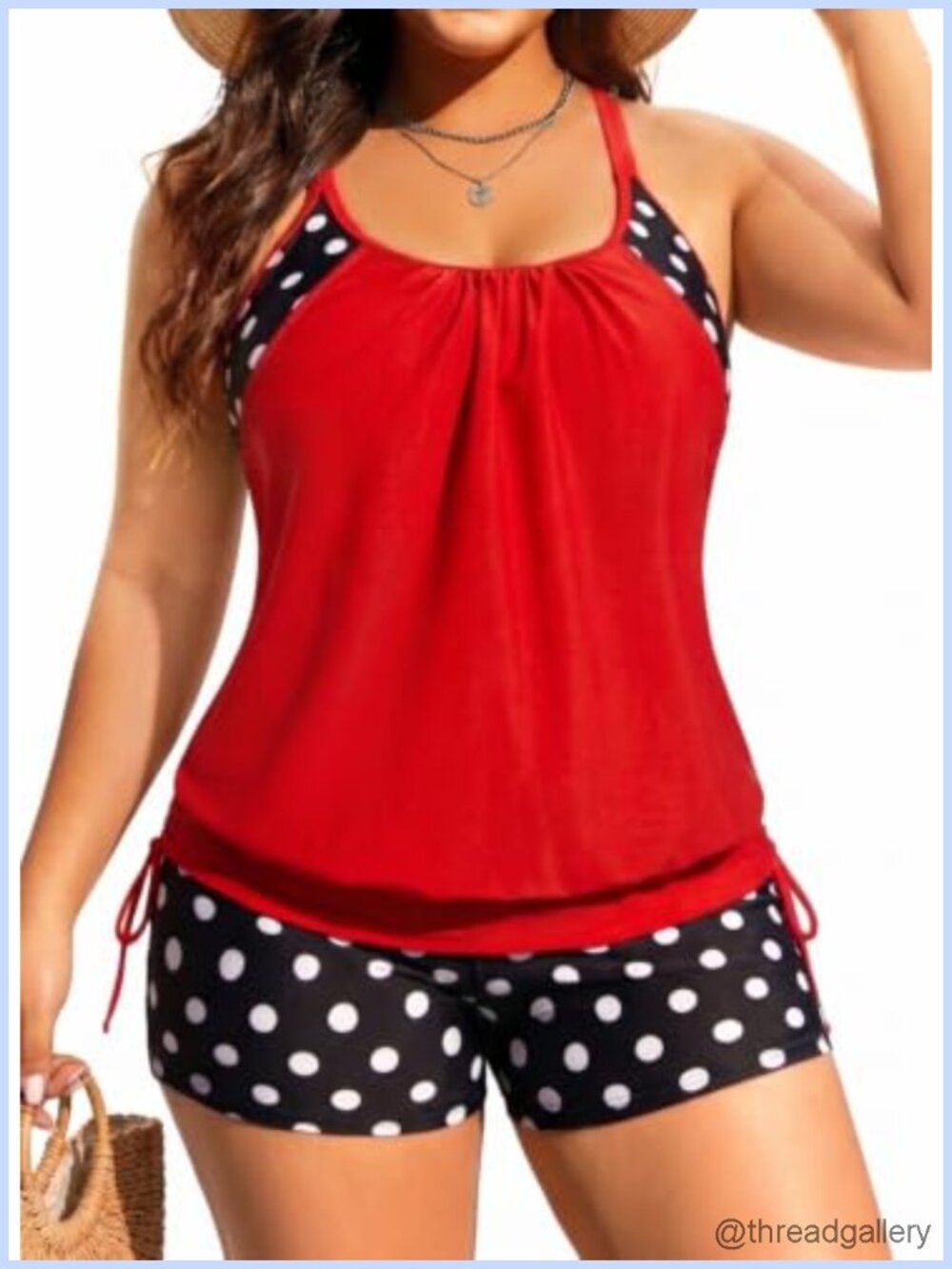 Plus Size Tankini Two Piece Swim Set w/ Shorts Removable Padded Bra